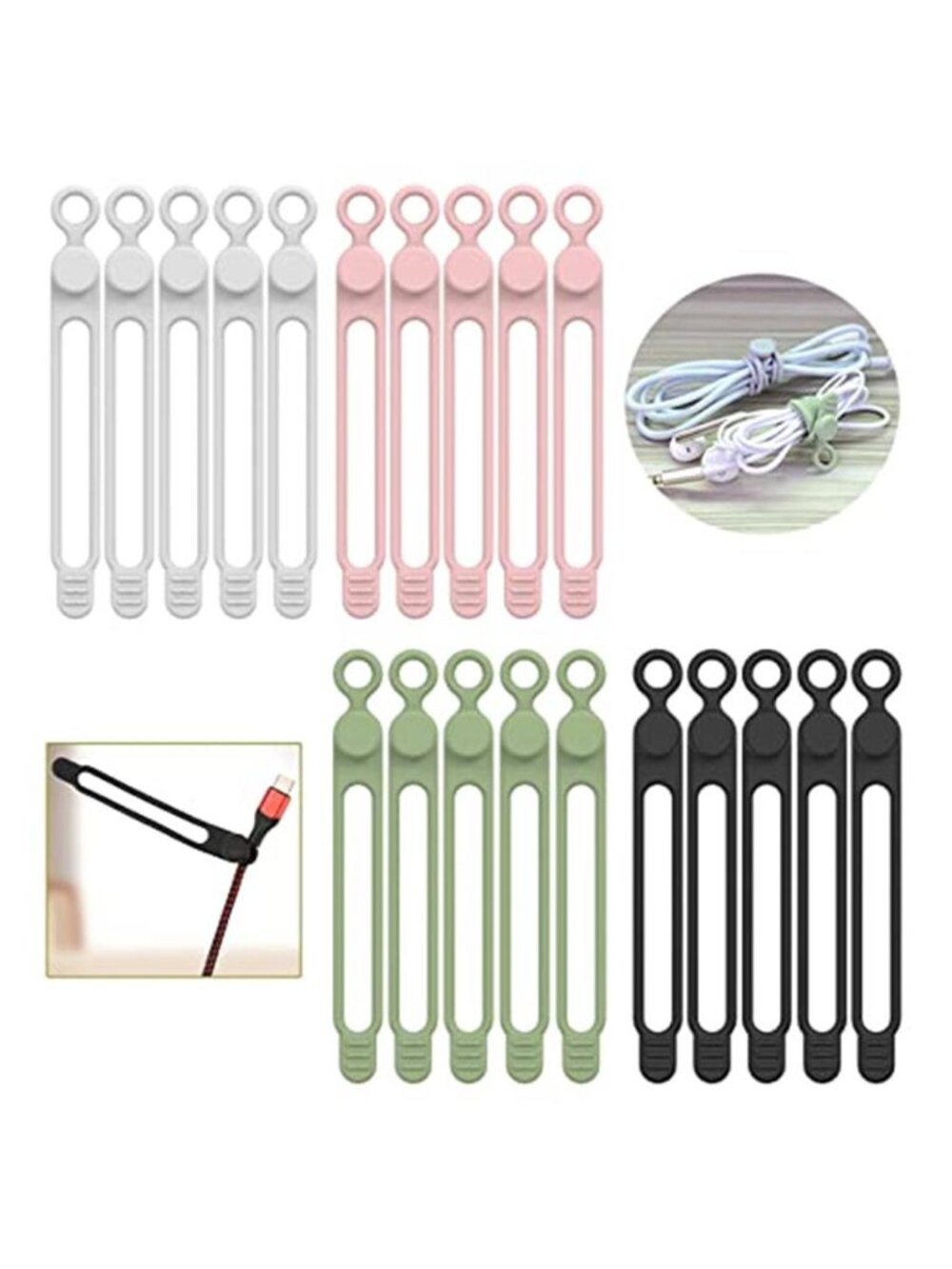 Silicone Cable Ties 20 Pack Reusable Cord Organizer Wire Management Wrap